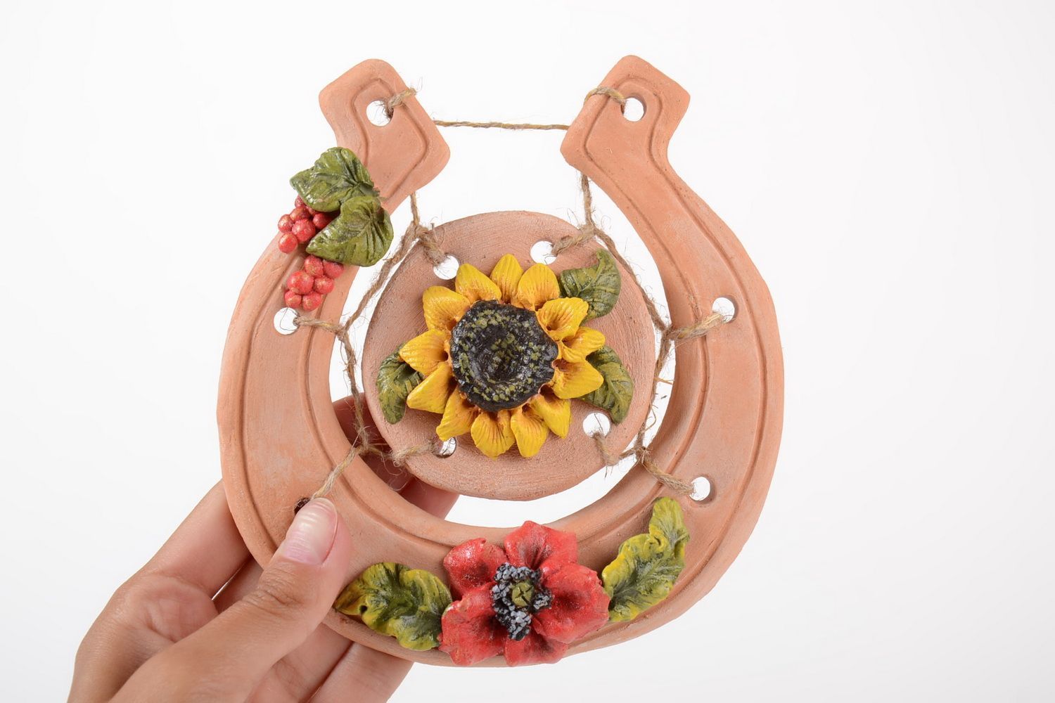 Ceramic pendant for luck handmade horseshoe made of clay interior decor photo 2