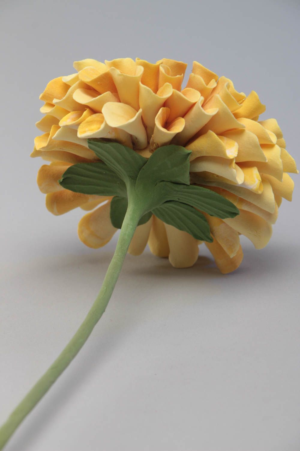 Small yellow handmade decorative polymer clay flower Chrysanthemum photo 4