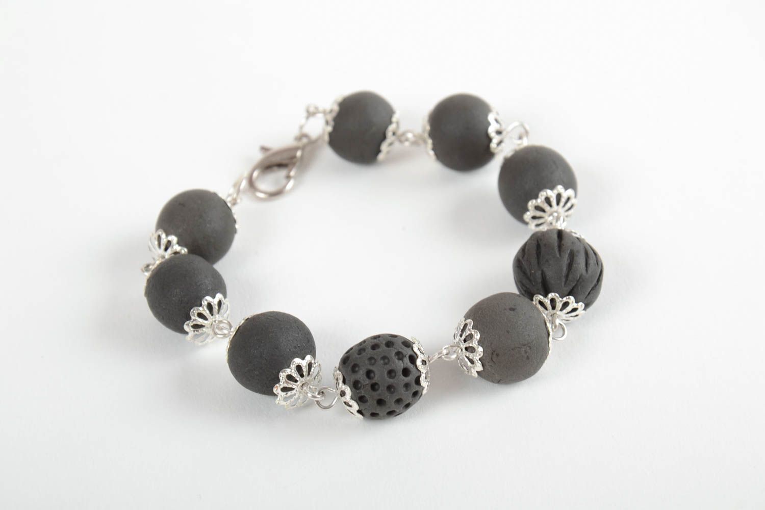 Elegant handmade clay bead bracelet woven bracelet with beads ceramic jewelry photo 1