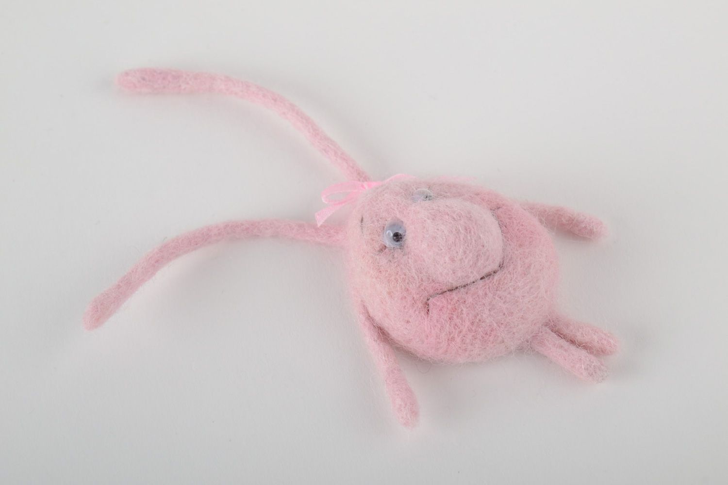 Handmade decorative fridge magnet felted of natural wool charming pink rabbit photo 4