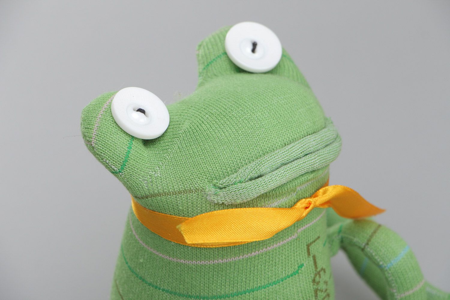 Set of handmade soft sock toys for children Funny Green Frogs 2 items photo 3