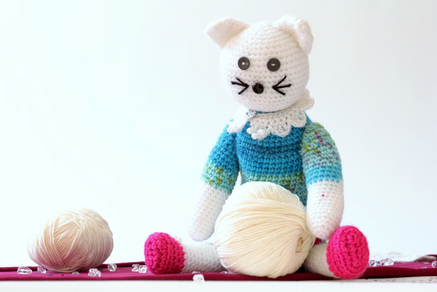 Knitted toy Cat in dress photo 1