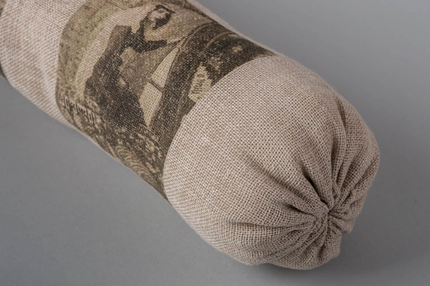 Pillow made of sackcloth handmade long pillow in vintage style pillow with print photo 4