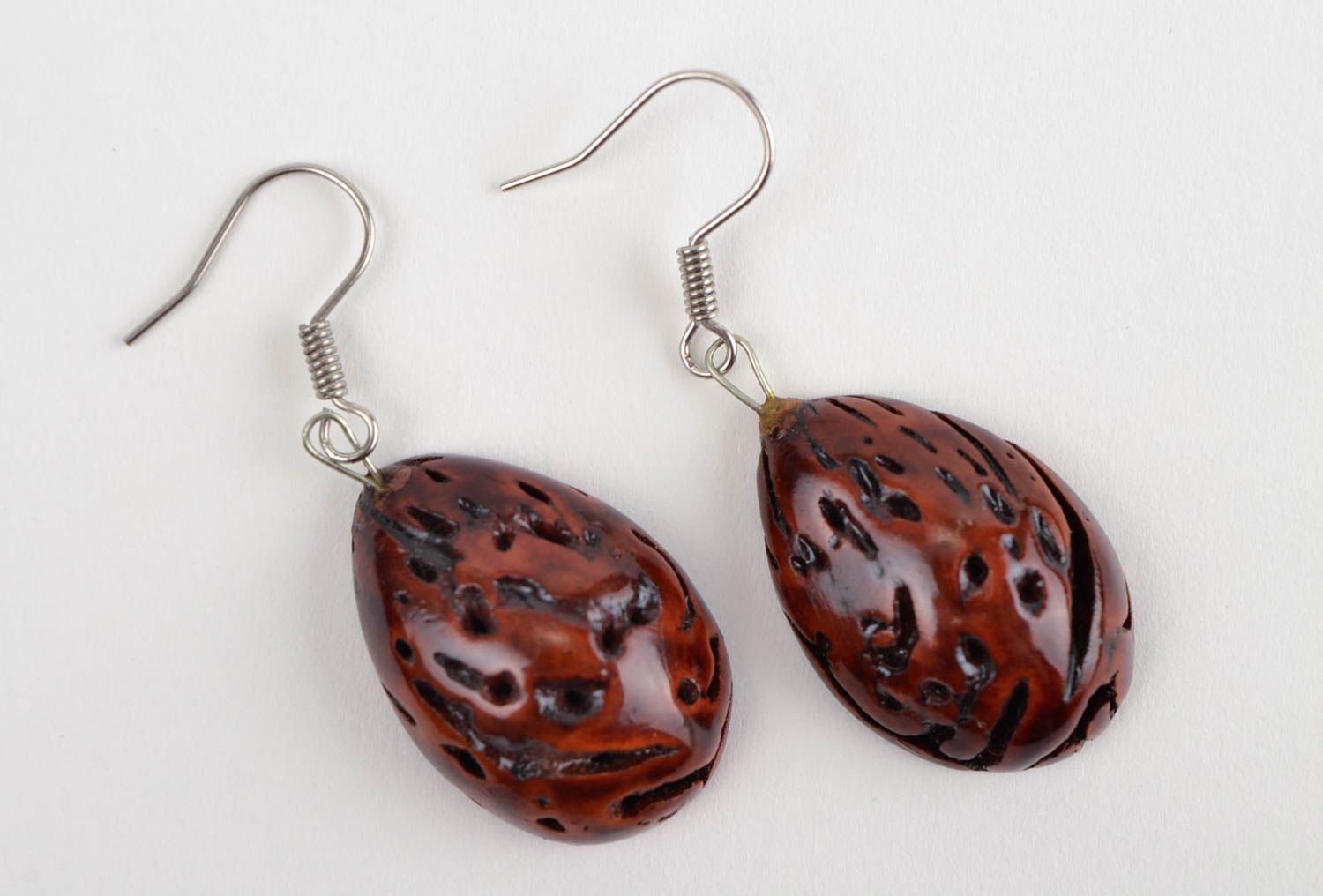 Handmade Damen Schmuck Holz Ohrringe Accessoires für Frauen aus Aprikosenkernen foto 2