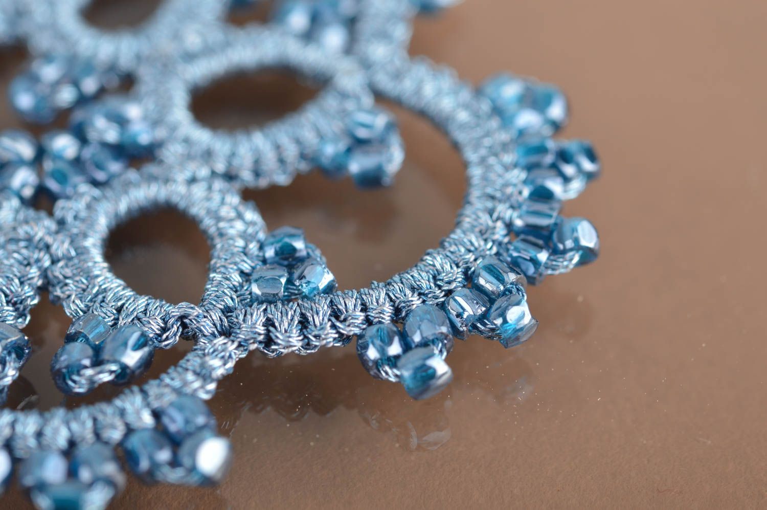 Große Designer Occhi Ohrringe in Blau aus Atlas Garn Glasperlen handgemacht foto 4