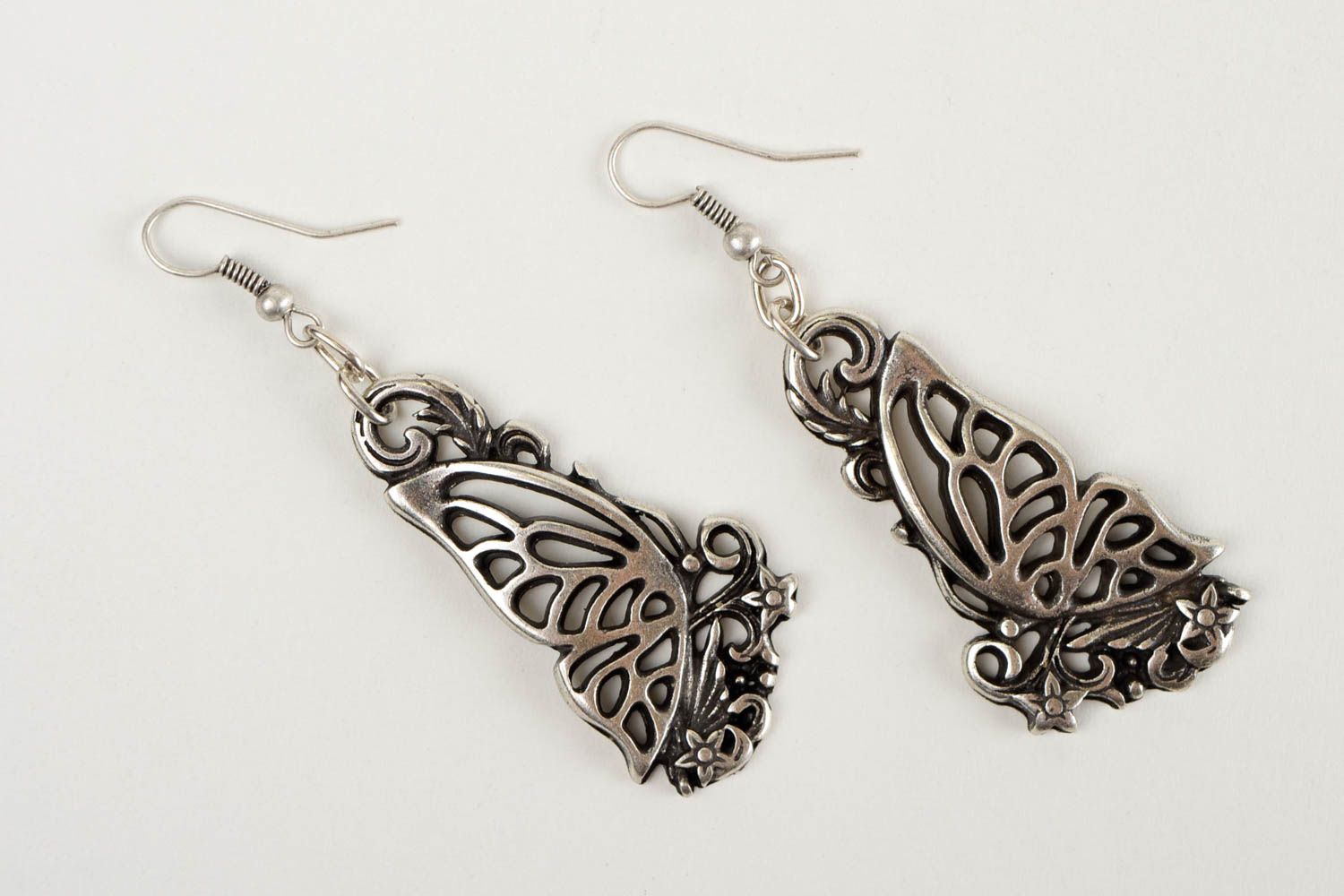 Metal woman accessories hand crafted long earrings butterfly wings gift photo 3