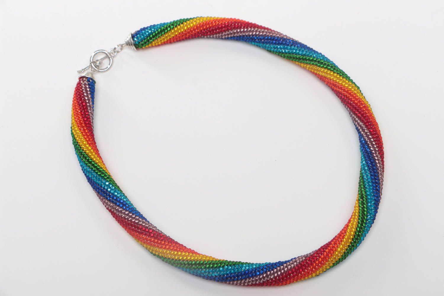 Handmade designer beaded woven cord necklace of rainbow color for women photo 2