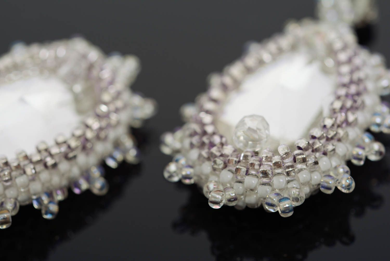 Handmade teardrop beaded earrings with Austrian crystals and English fasteners photo 4