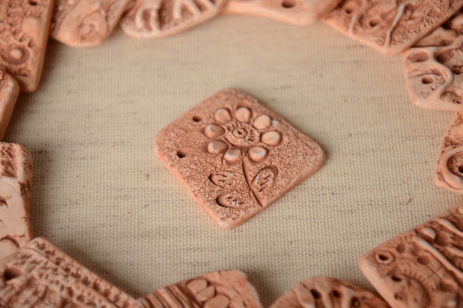 Handmade designer ceramic blank for pendant making DIY jewelry Flower photo 1