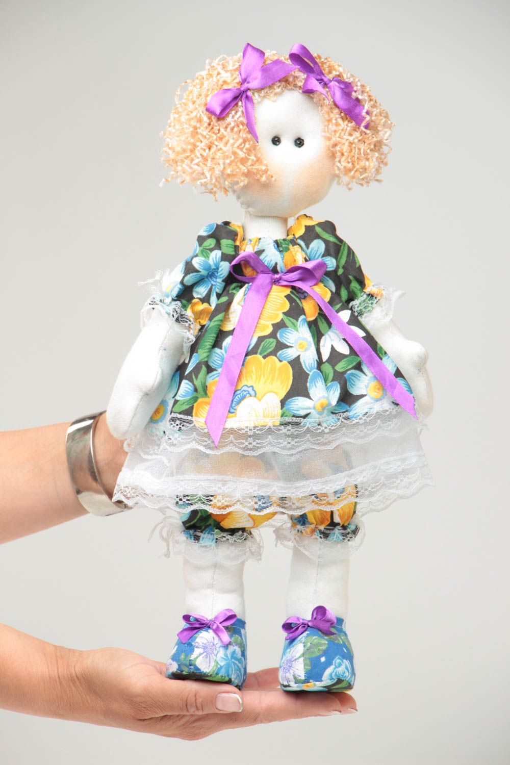 Игрушка кукла из ткани девочка в платьице милая большая красивая ручной работы фото 5