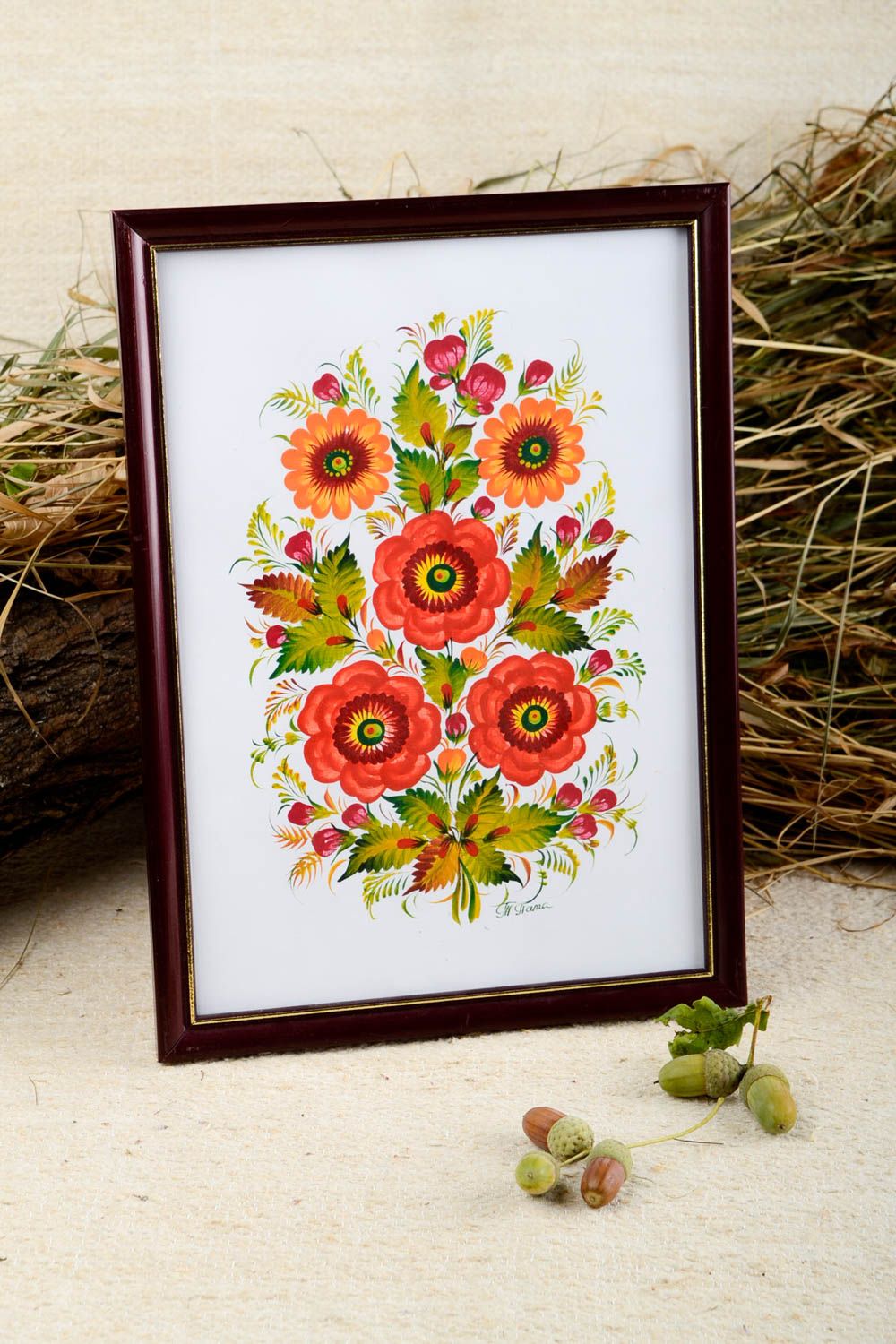 Cuadro pintado con flores artesanal elemento decorativo adorno para casa foto 1