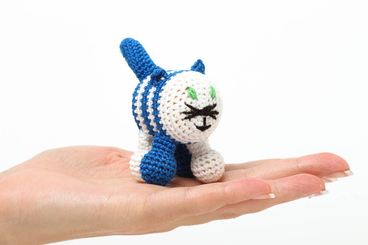 Hochet chat fait main Jouet éveil tricoté coton original Cadeau enfant photo 5