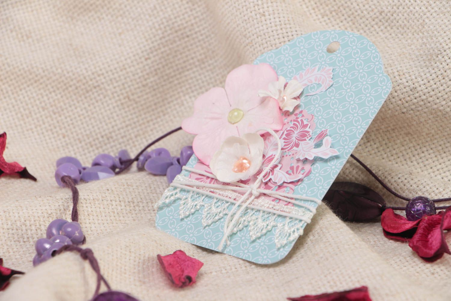 Handmade beautiful gift designer tag made using scrapbooking with orchid photo 1