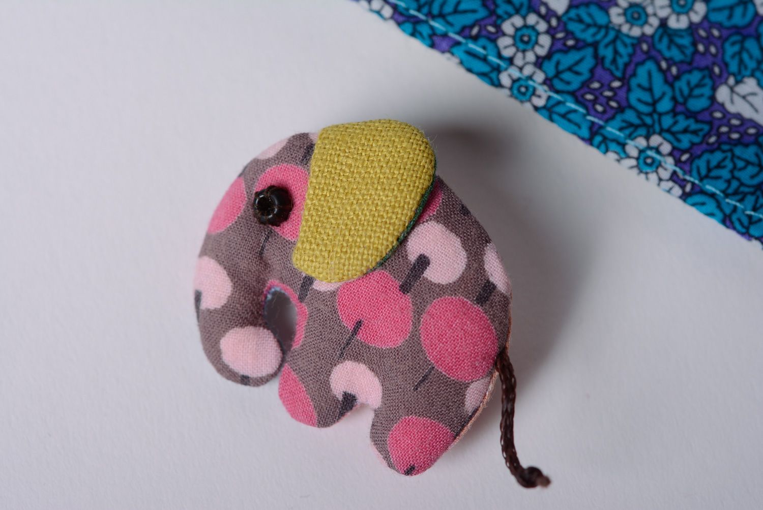 Handmade designer soft fabric brooch in the shape of colorful elephant photo 4