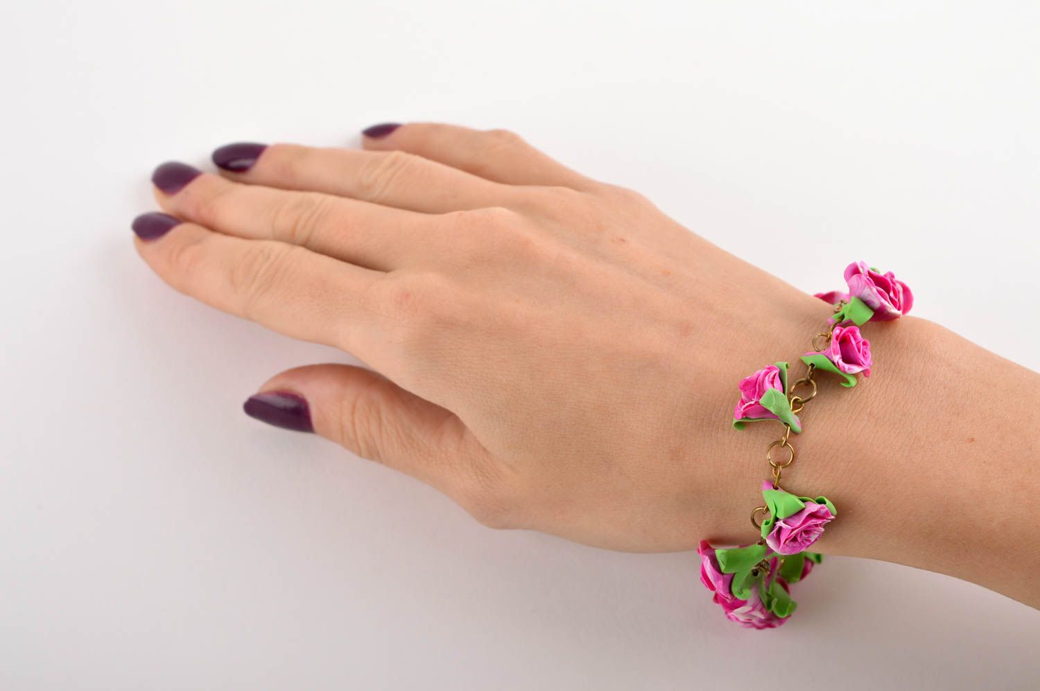 Bracelet pate polymere fleurs Bijou fait main Accessoire femme design métal photo 5