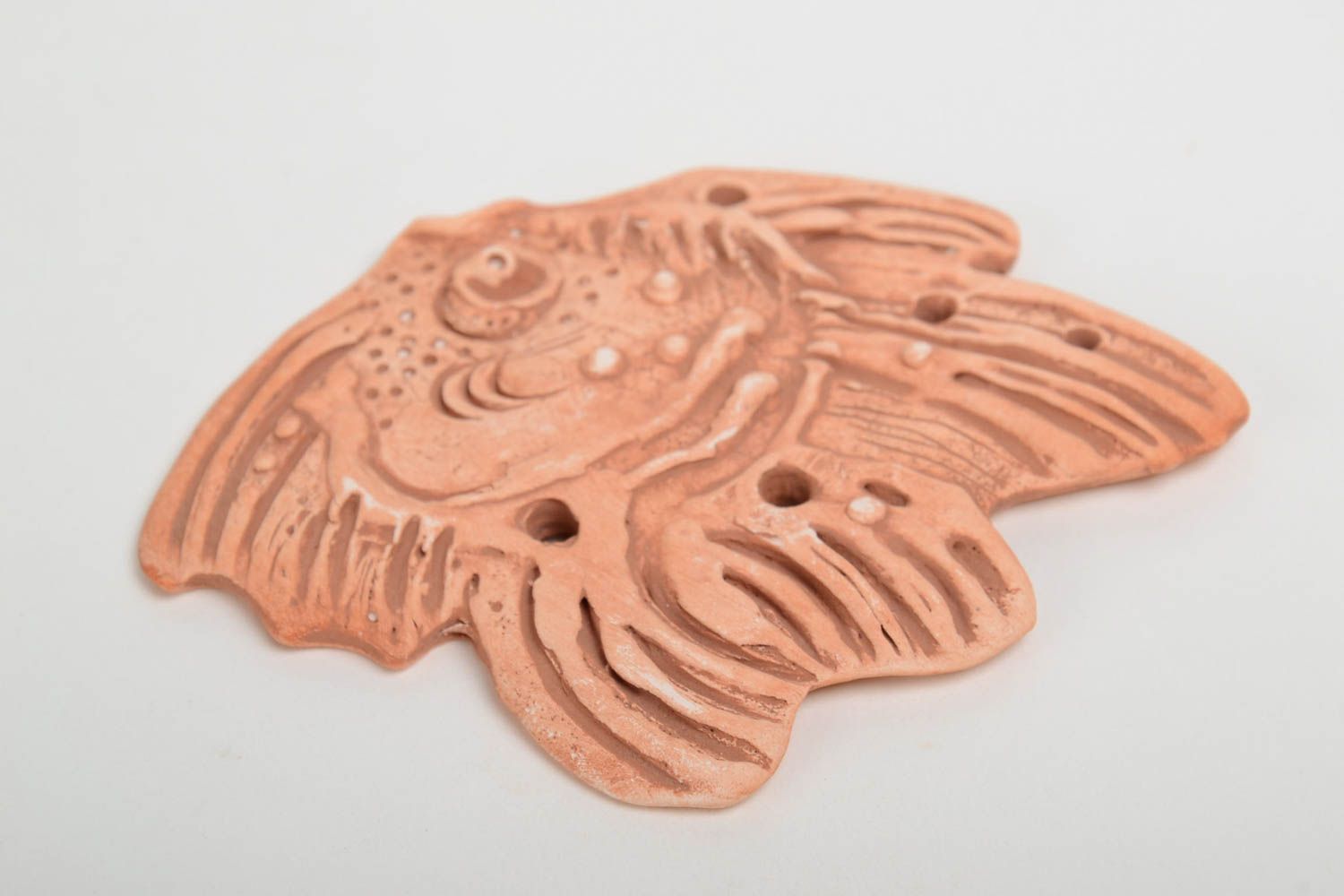 Small handmade designer DIY clay blank pendant in the shape of fish photo 4