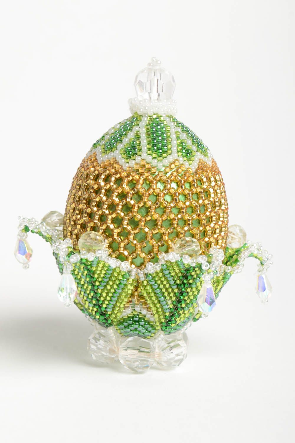 Oeuf de Pâques Oeuf décoré fait main en perles de rocaille vert Déco de Pâques photo 2