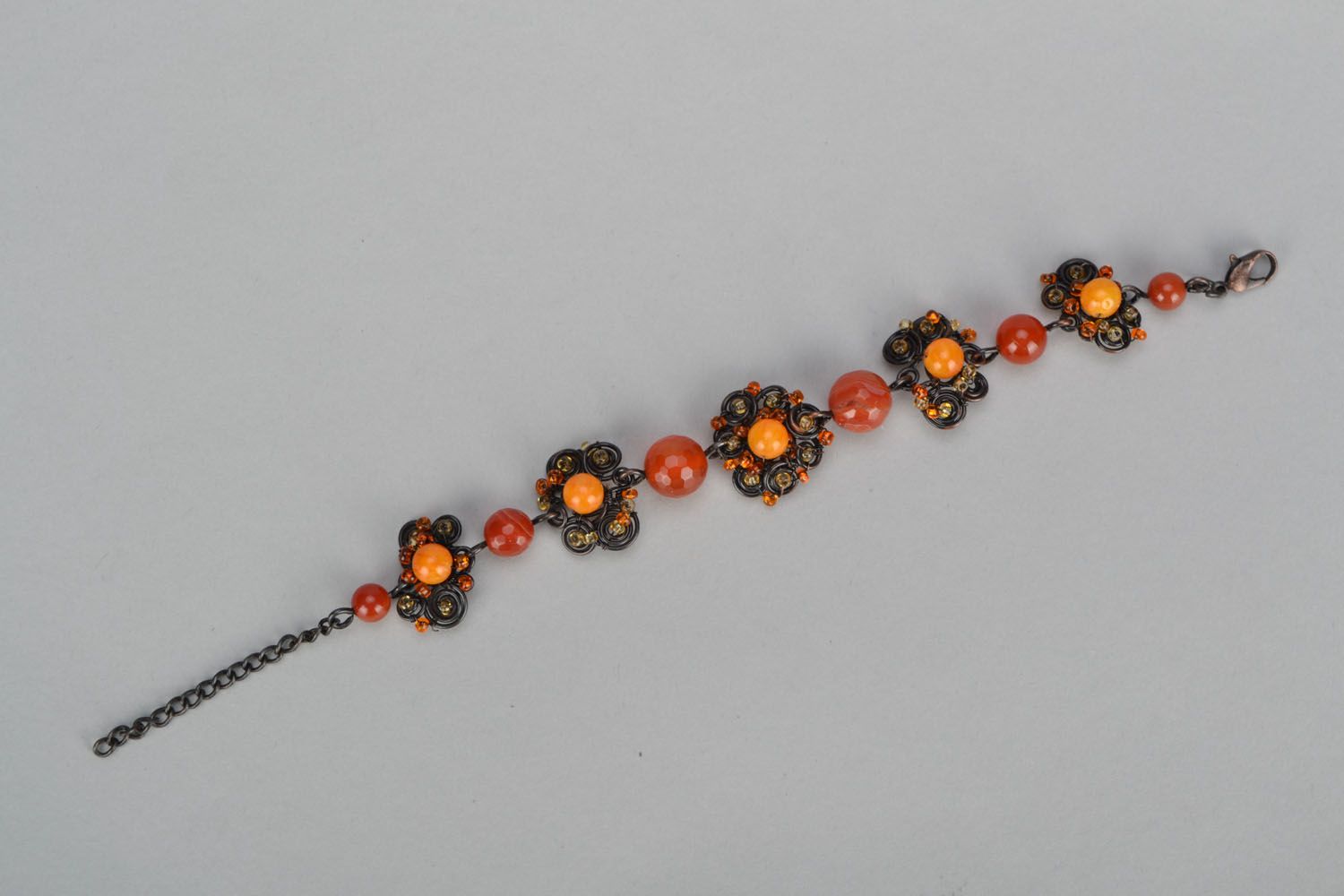 Copper bracelet with natural stones photo 3