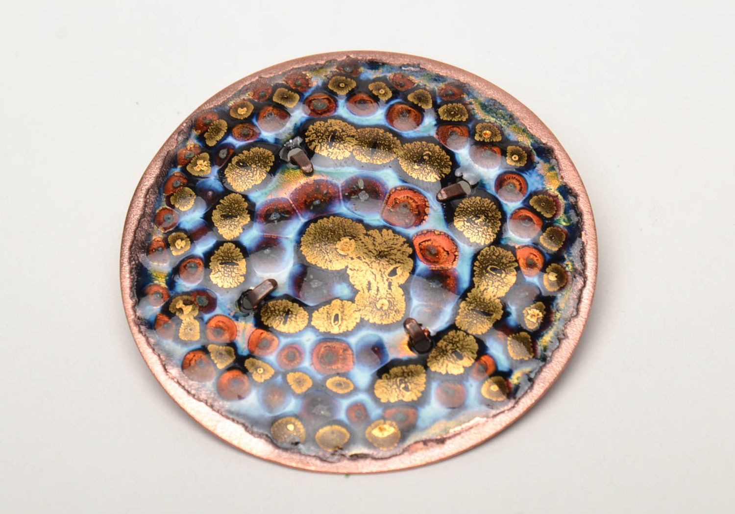Handmade copper brooch with painting photo 3