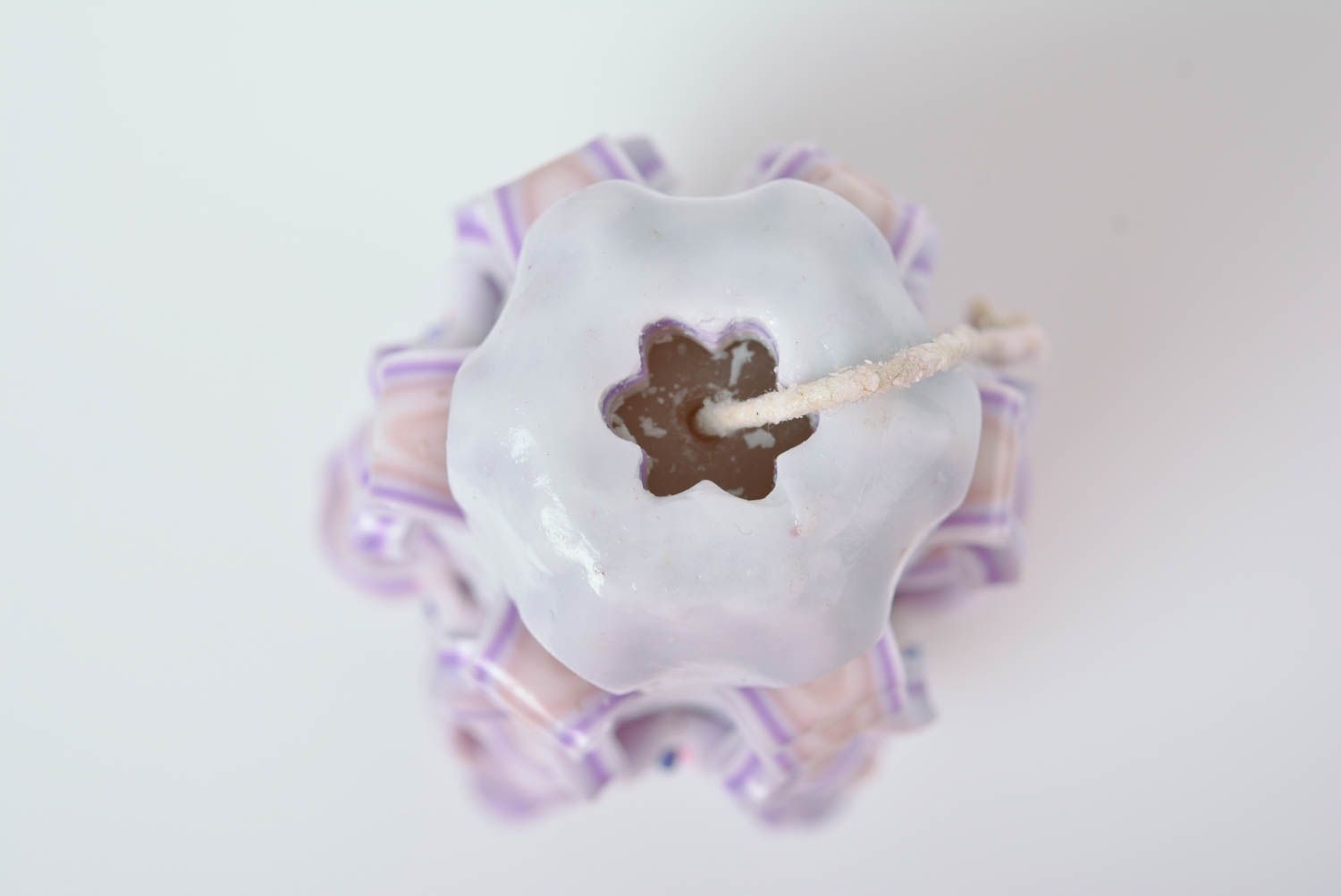 Unusual beautiful handmade carved paraffin candle of lilac color photo 3