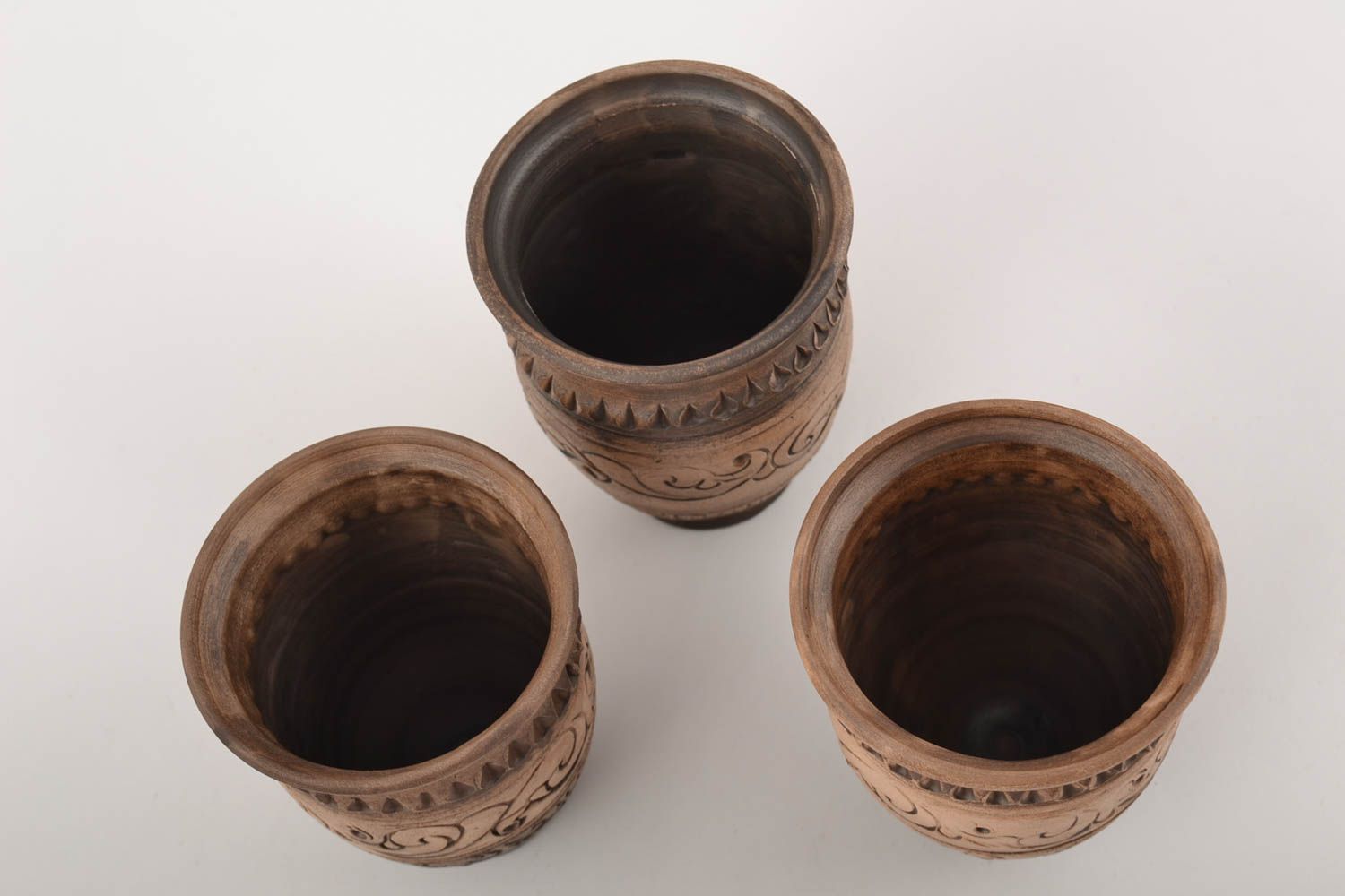 Set of ceramic glasses made of white clay 3 pieces 250 ml beautiful pottery photo 5