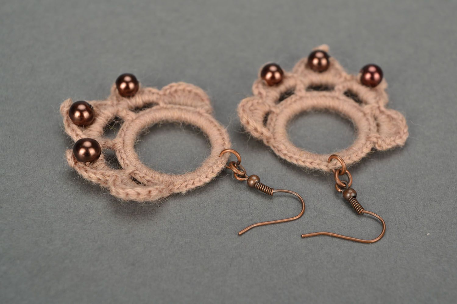 Large crocheted earrings Chocolate photo 4