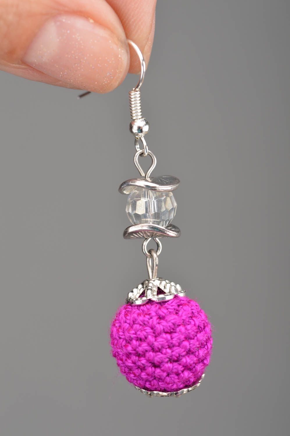 Unusual beautiful handmade designer long crochet ball earrings stylish jewelry photo 2