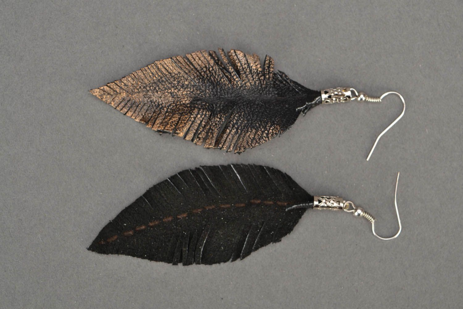 Leather earrings Leaves photo 3