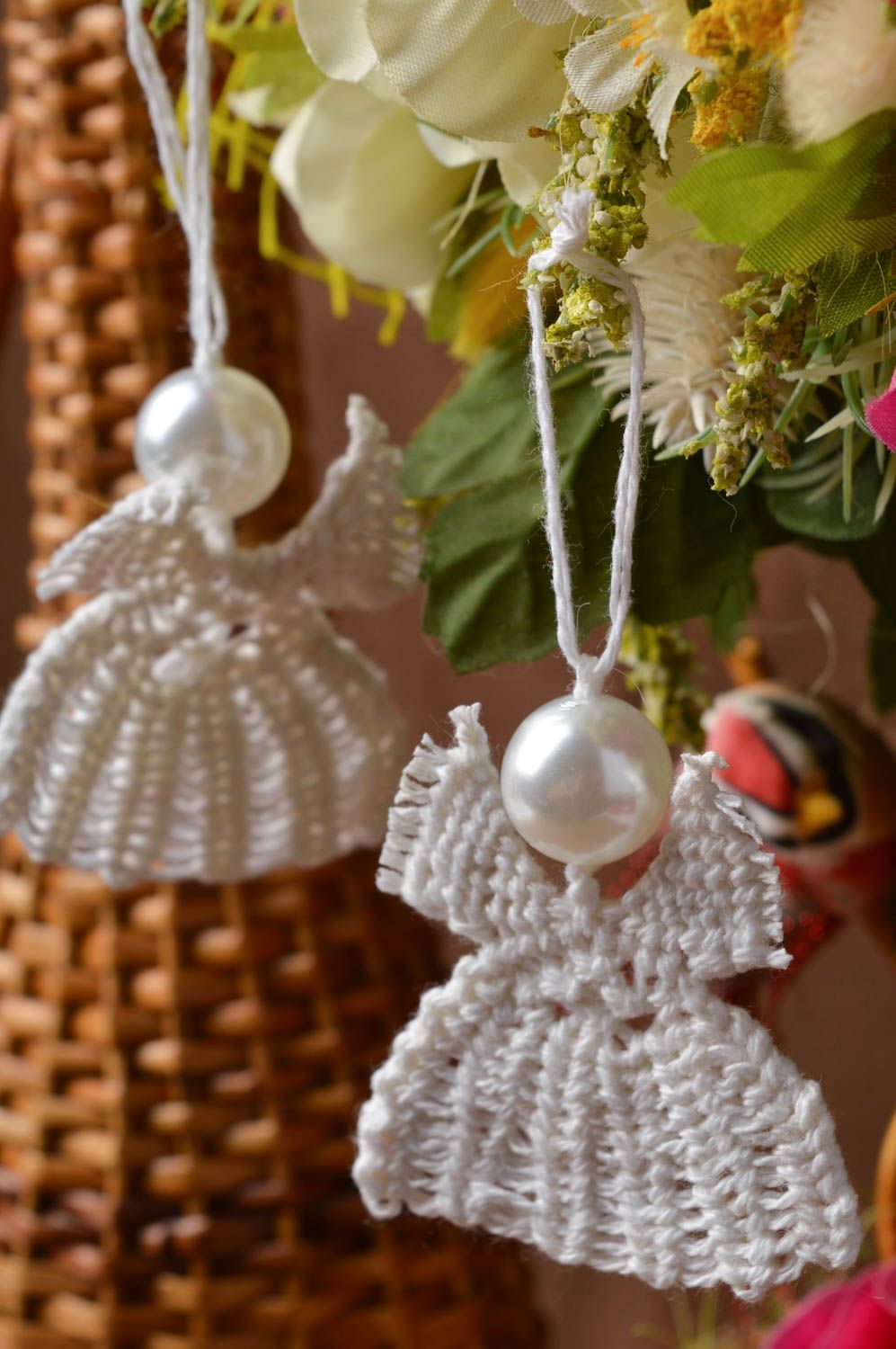 Игрушки ручной работы белые декоративные подвески рождественский декор ангелы фото 1