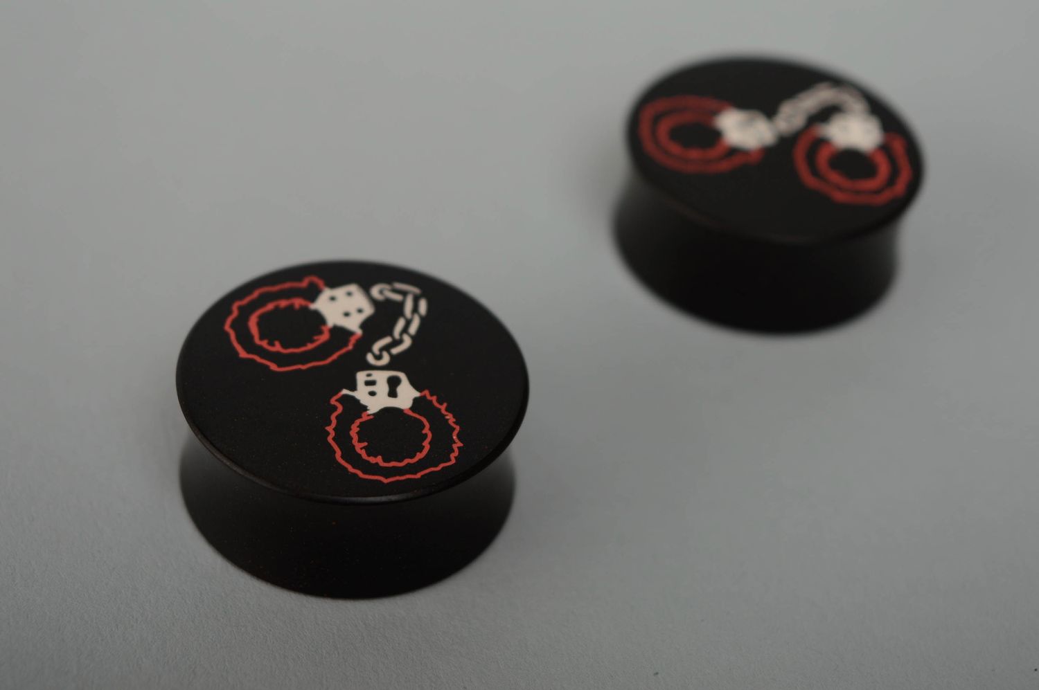 Hard rubber plug earrings with engraving photo 4