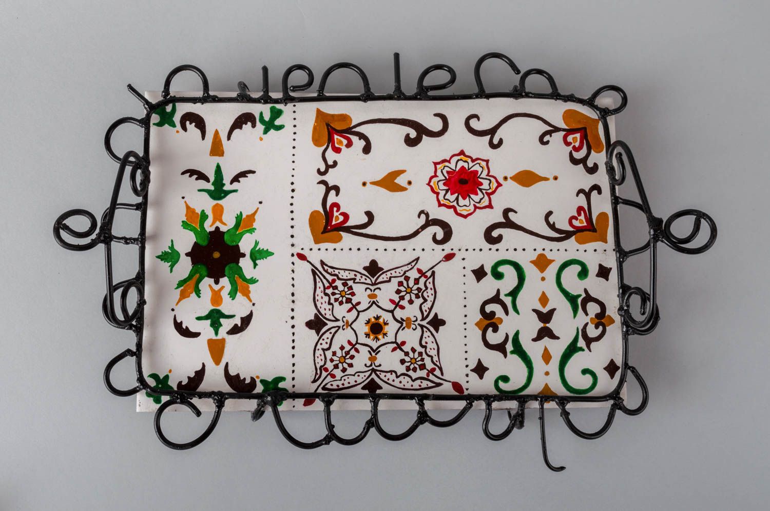Handmade Keramik Tablet Deko Tablett Tablettisch Metall bemalt foto 3