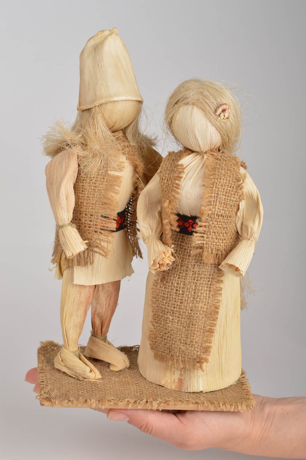 Set of 2 handmade designer woven interior figurines Couple in Love folk dolls photo 2