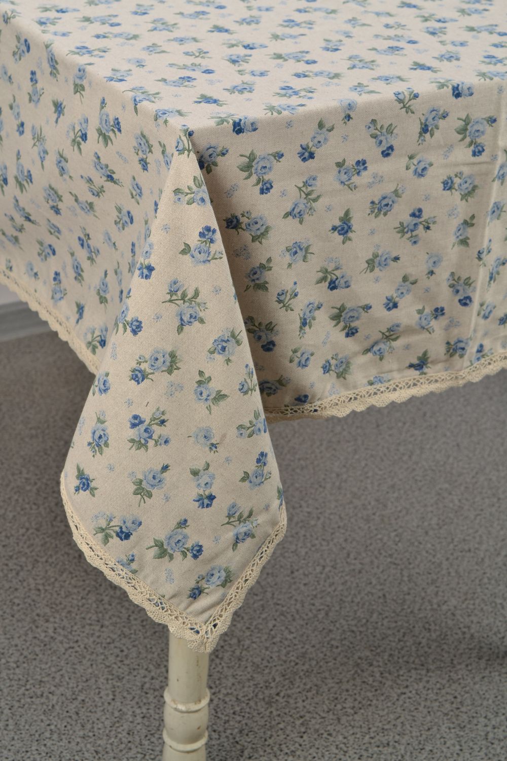 Nappe de table en tissu de coton avec dentelle rectangulaire faite main photo 1