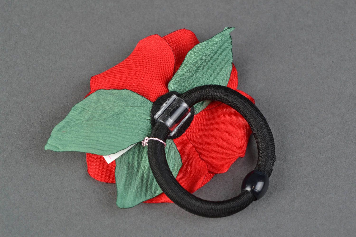 Handmade hair tie with satin poppy flower photo 4