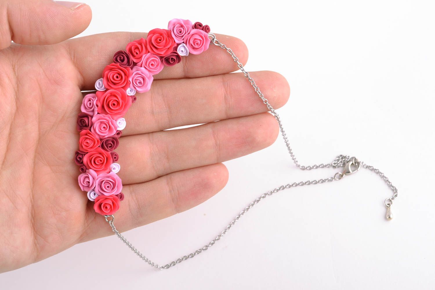 Polymer clay necklace Rose Buds photo 2