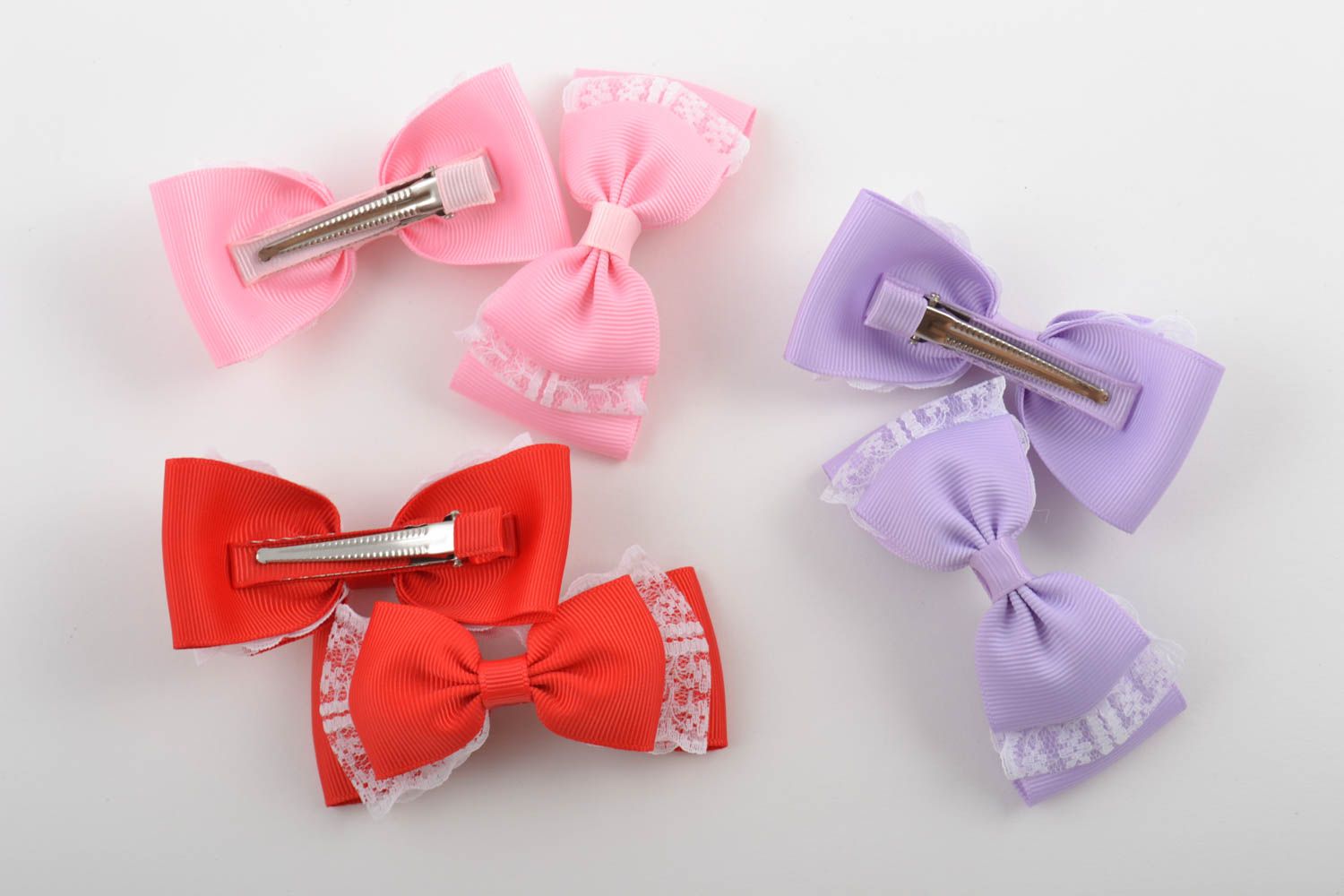 Baby hair bows set of 3 handmade hair clips gifts for baby girl hair decorations photo 2