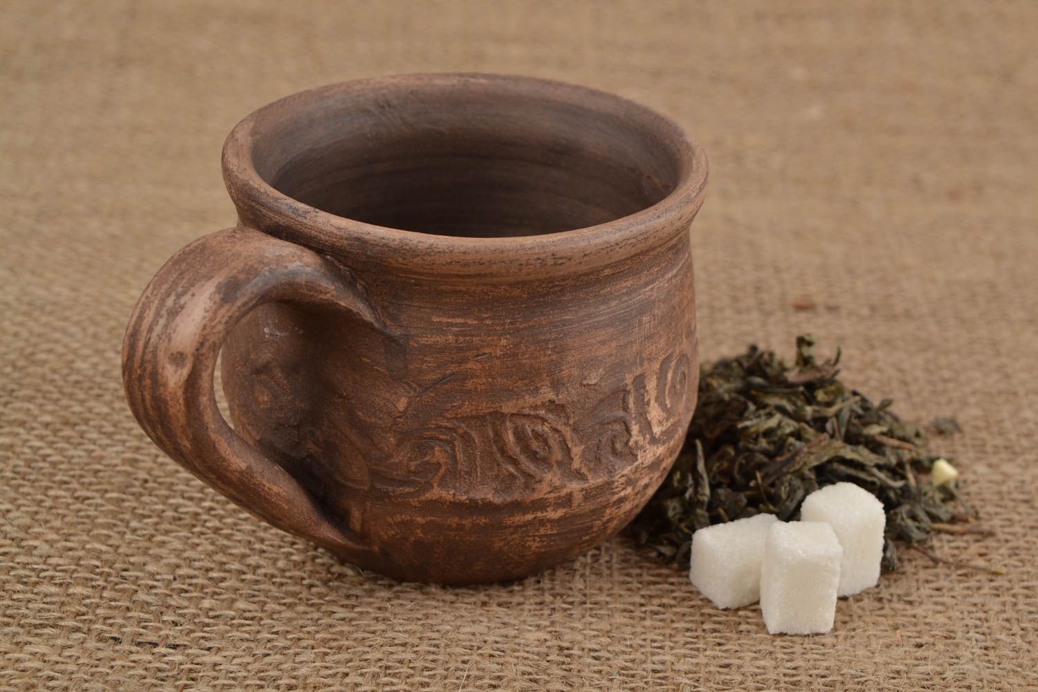 Handmade Teetasse aus Ton nicht hoch Volumen 400 ml schön Öko Geschirr foto 1