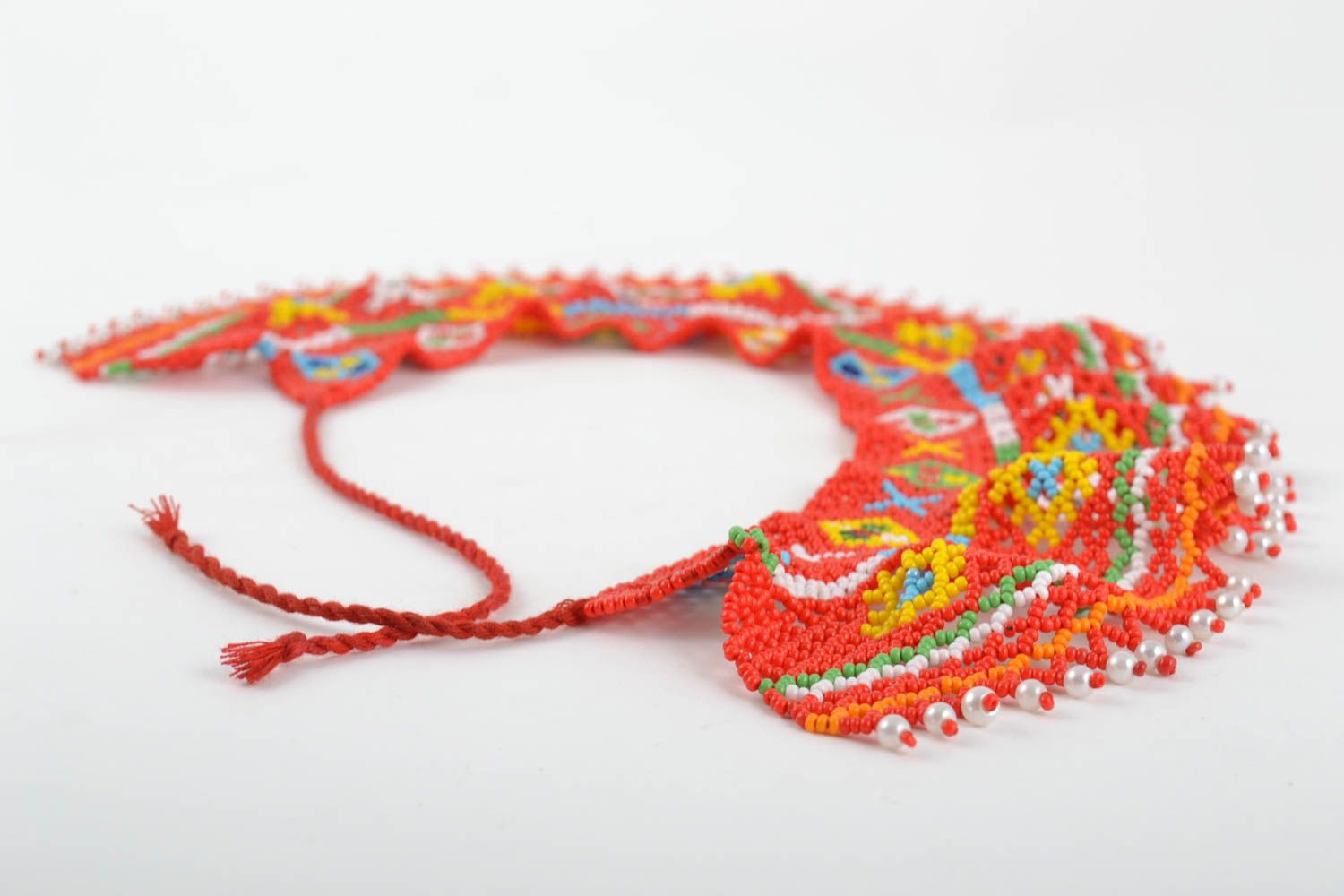 Designer wide bright colorful handmade necklace made of Czech beads photo 4