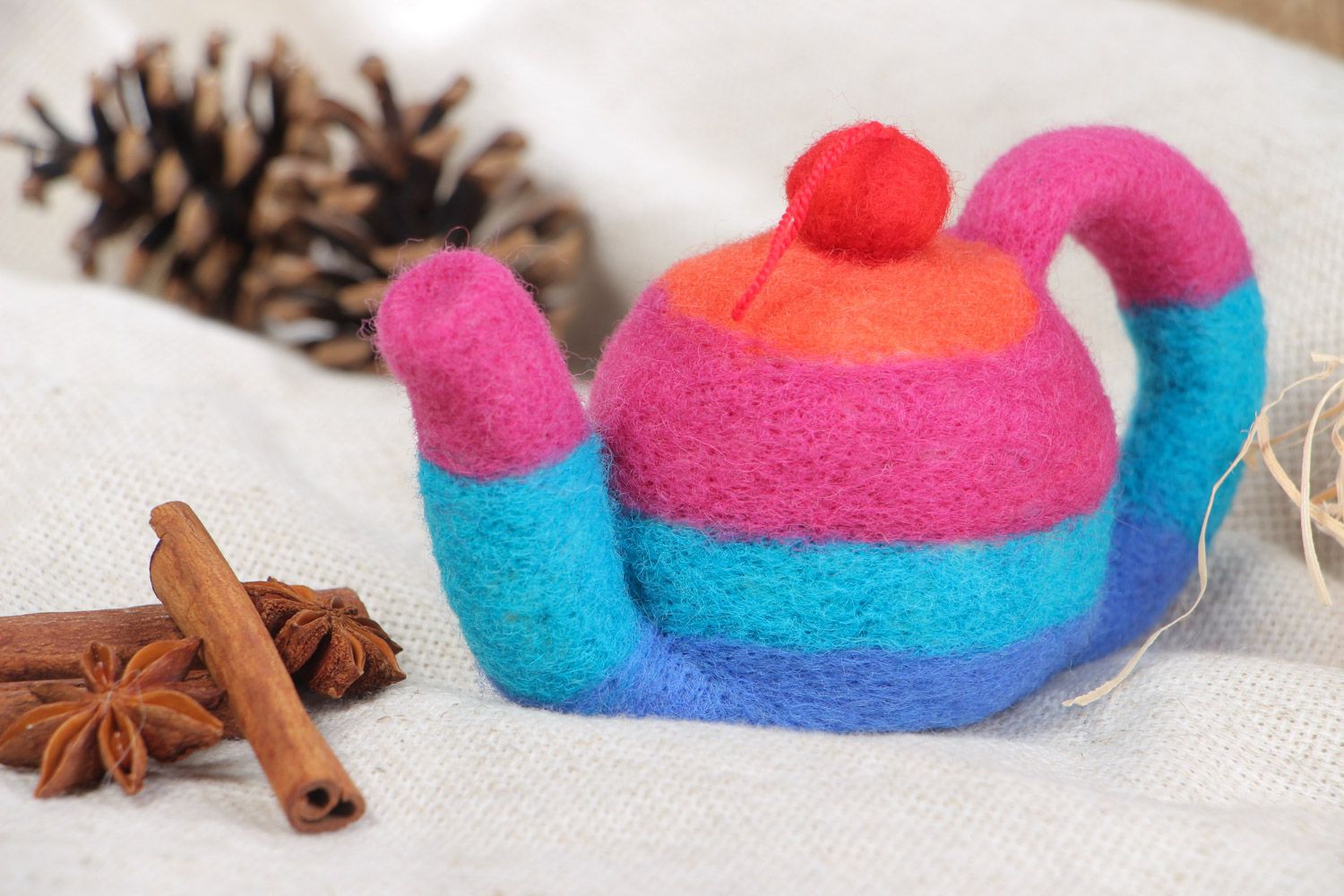 Handmade bright toy teapot felted of natural wool for child and interior decor  photo 1