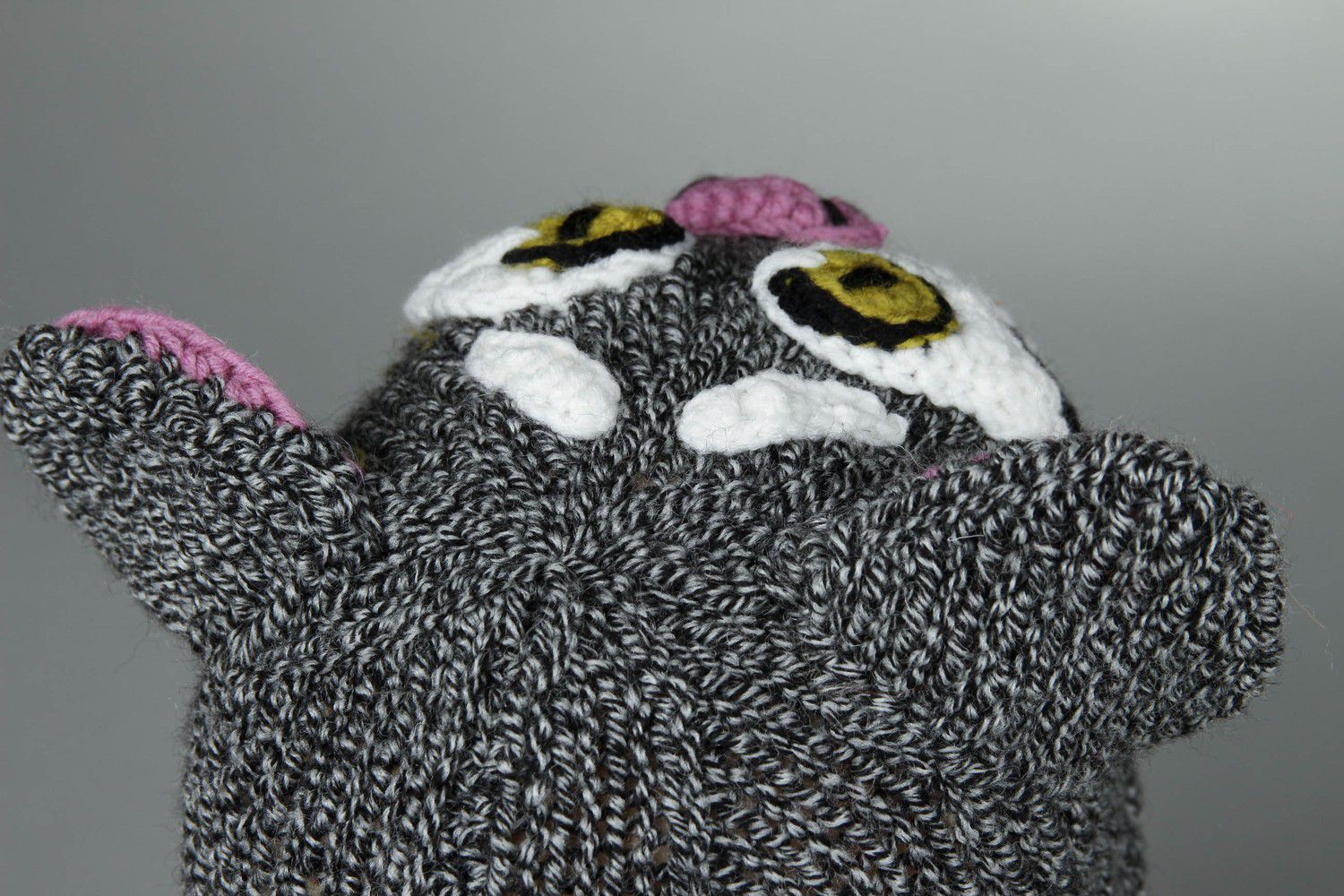 Bonnet tricoté pour enfant Chat gris photo 4