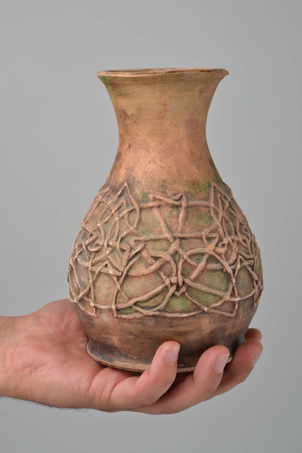Handmade clay flower vase with molded ornament 30 oz décor gift 9, 1,9 lb photo 2