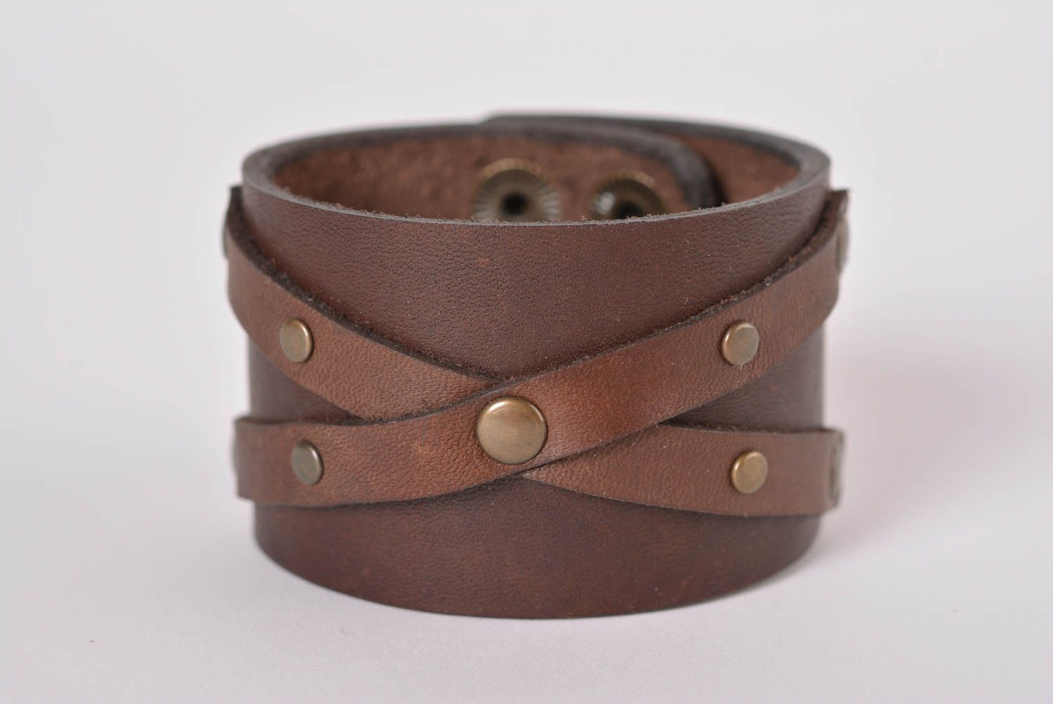 Bracelet cuir Bijou fait main large brun de créateur Accessoire design photo 1