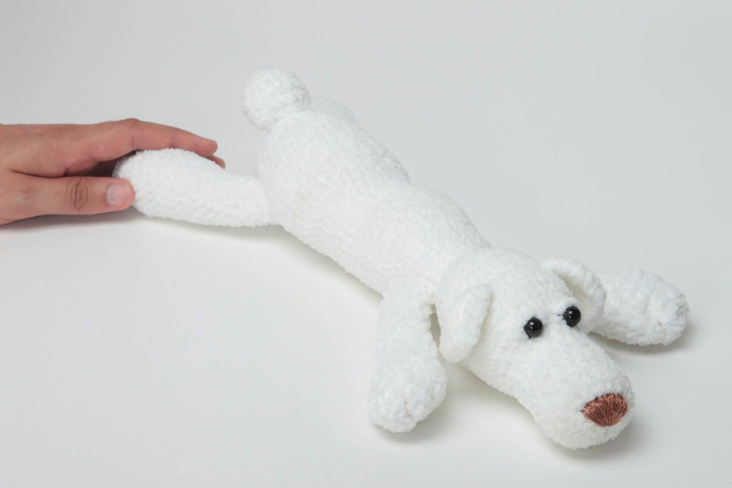 Handmade white crocheted toy unusual cute soft toy designer textile accessory photo 5