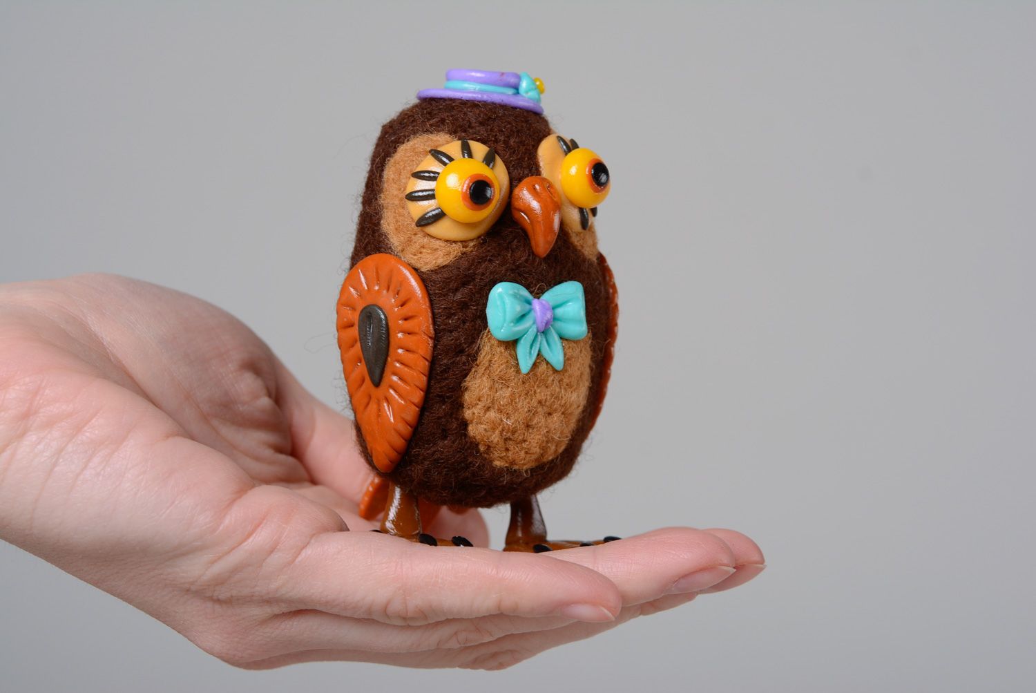 Homemade miniature wool felted toy Owl photo 5