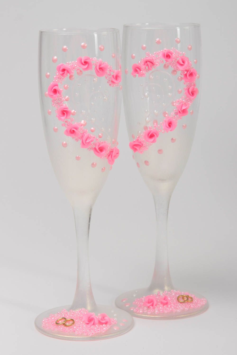Flûtes à champagne fait main Verres à vin Service vaisselle avec cœur rose 2 pcs photo 2
