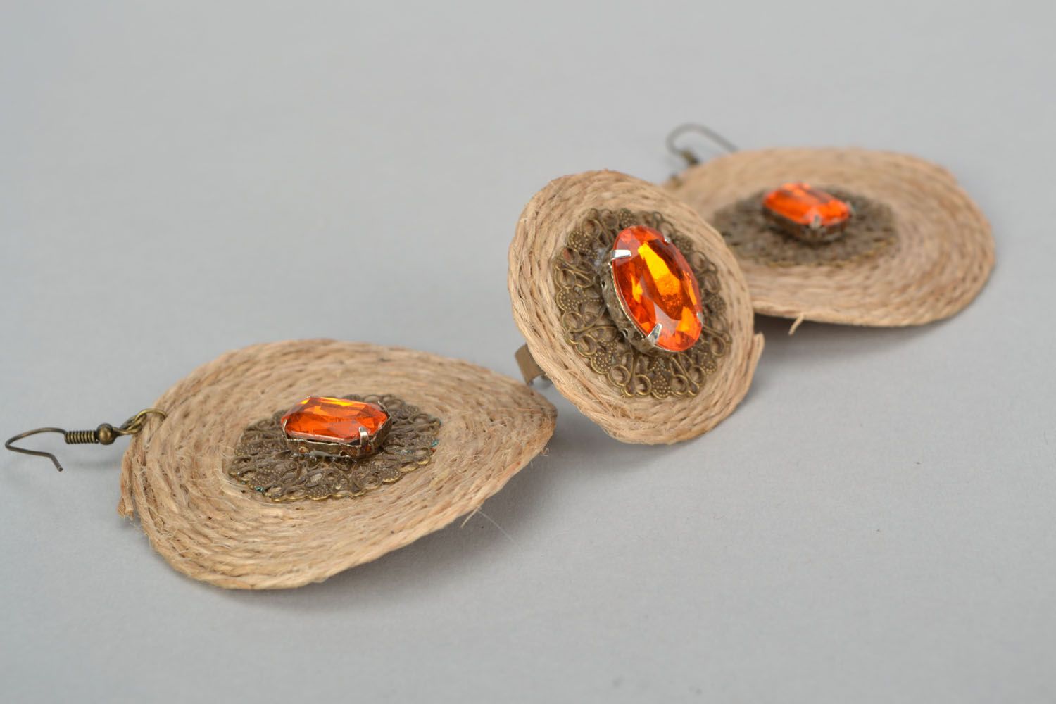 Handmade jewelry set of woven earrings and a ring photo 4
