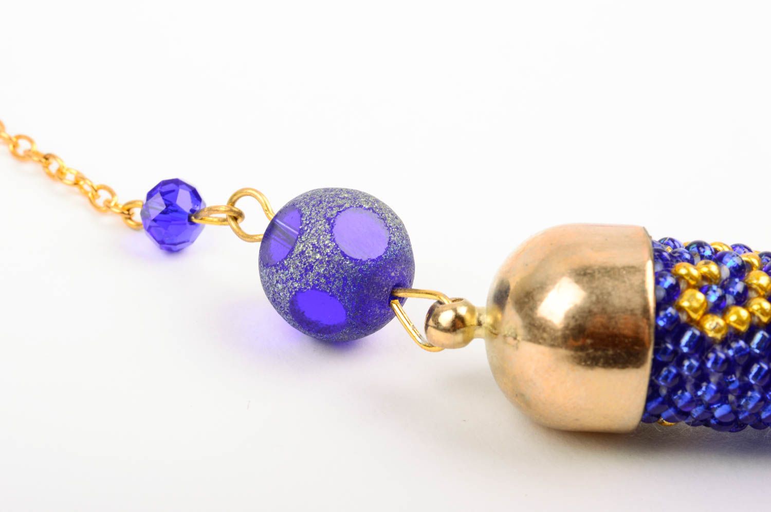 Handmade evening necklace beaded blue accessory woven stylish jewelry photo 3