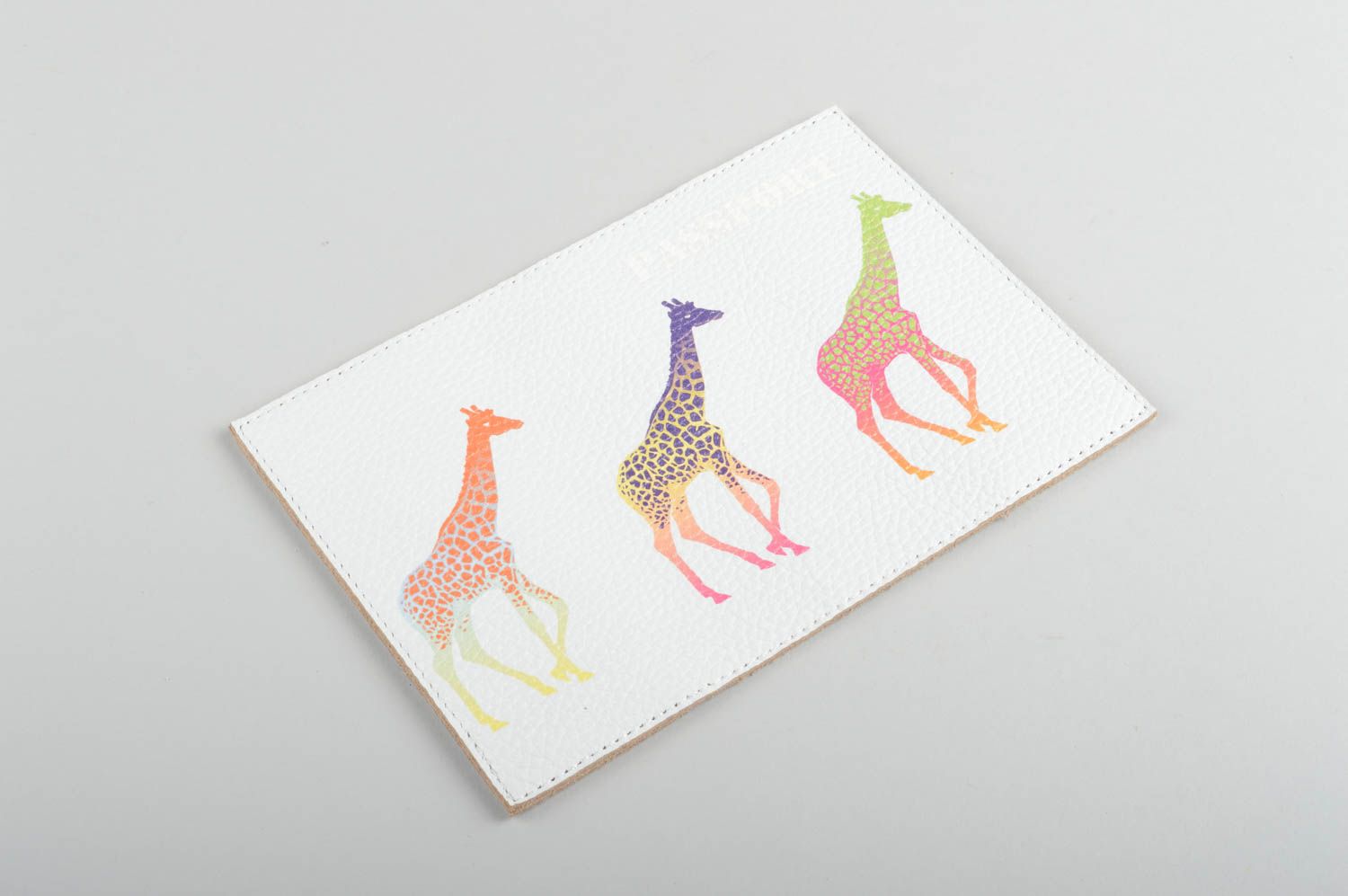 Protège-passeport fait main Porte-passeport blanc cuir girafes Cadeau insolite photo 4