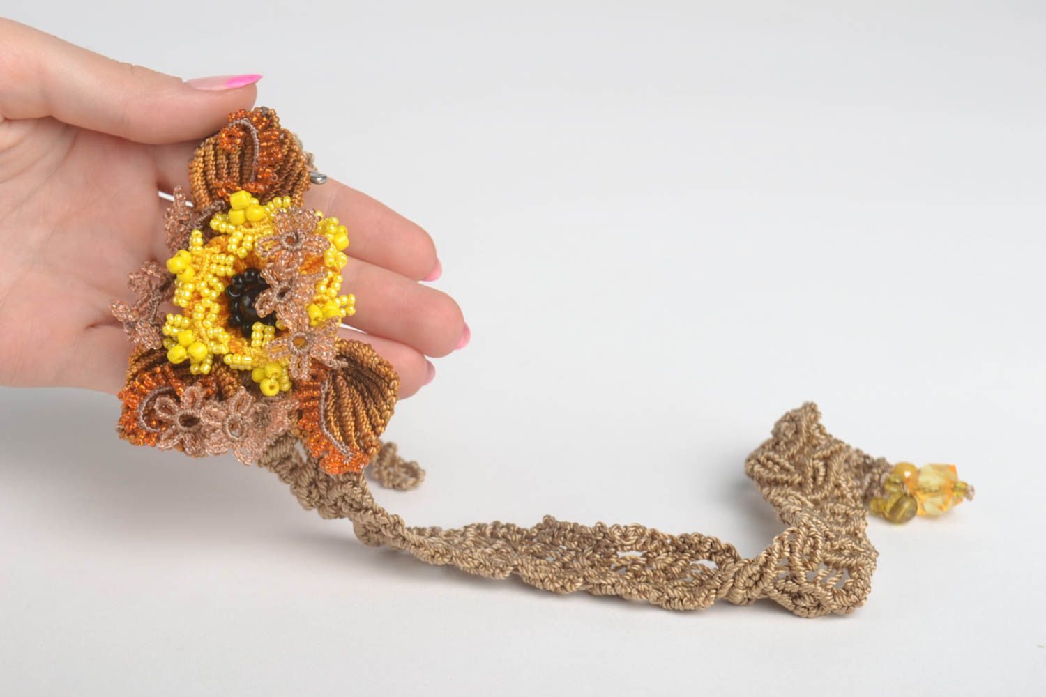 Handmade jewelry macrame necklace handmade flower brooch gift ideas for women photo 5