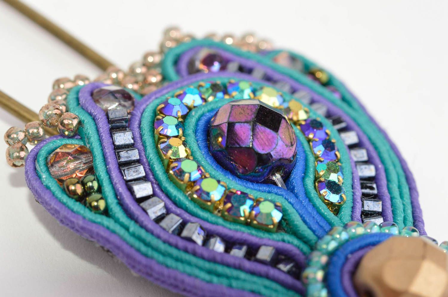 Soutache brooch handmade embroidery brooch fashionable accessory for girls photo 5